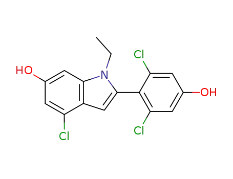 Molecular Structure of 83364-03-8 (4-Chloro-2-(2,6-dichloro-4-hydroxyphenyl)-1-ethyl-6-hydroxyindole)