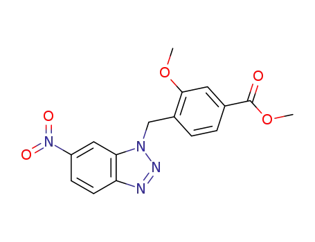 Molecular Structure of 107786-81-2 (methyl 3-methoxy-4-<(6-nitrobenzotriazol-1-yl)methyl>benzoate)