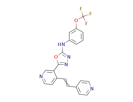 Molecular Structure of 883557-69-5 ({5-[4-((E)-2-Pyridin-4-yl-vinyl)-pyridin-3-yl]-[1,3,4]oxadiazol-2-yl}-(3-trifluoromethoxy-phenyl)-amine)