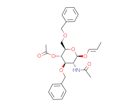 Molecular Structure of 65371-99-5 (Acetic acid (2R,3S,4R,5R,6R)-5-acetylamino-4-benzyloxy-2-benzyloxymethyl-6-[((E)-propenyl)oxy]-tetrahydro-pyran-3-yl ester)