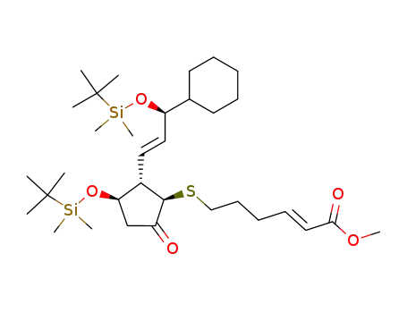 (E)-6-{(1R,2S,3R)-3-(tert-Butyl-dimethyl-silanyloxy)-2-[(E)-(S)-3-(tert-butyl-dimethyl-silanyloxy)-3-cyclohexyl-propenyl]-5-oxo-cyclopentylsulfanyl}-hex-2-enoic acid methyl ester