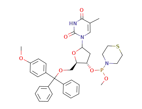 Thymidine, 5'-O-[(4-methoxyphenyl)diphenylmethyl]-, 3'-(methyl
4-thiomorpholinylphosphonite)