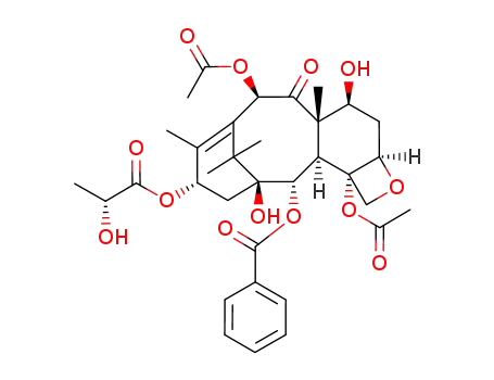 Molecular Structure of 131760-44-6 ((2alpha,5beta,7beta,10beta,13alpha)-4,10-bis(acetyloxy)-1,7-dihydroxy-13-{[(2R)-2-hydroxypropanoyl]oxy}-9-oxo-5,20-epoxytax-11-en-2-yl benzoate)