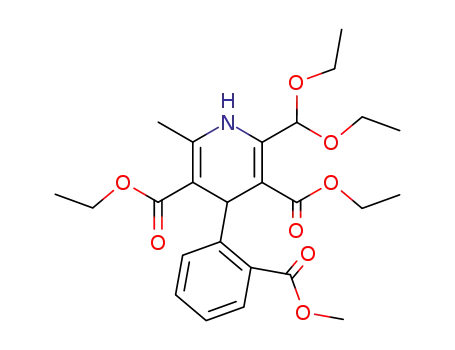 Molecular Structure of 67448-05-9 (3,5-Pyridinedicarboxylic acid,
2-(diethoxymethyl)-1,4-dihydro-4-[2-(methoxycarbonyl)phenyl]-6-methyl-,
diethyl ester)