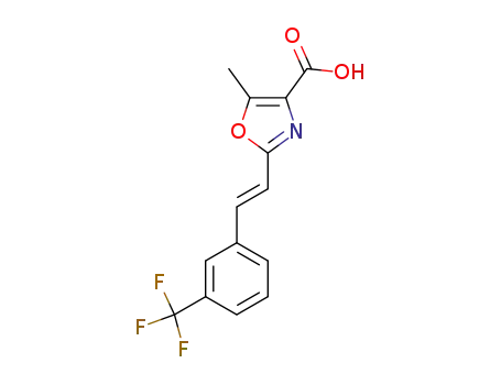 Molecular Structure of 89724-10-7 (4-Oxazolecarboxylic acid,
5-methyl-2-[2-[3-(trifluoromethyl)phenyl]ethenyl]-)