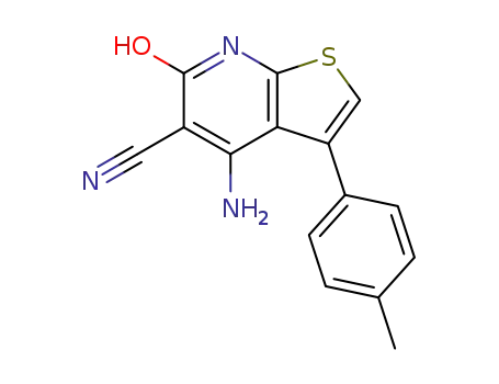 Molecular Structure of 883222-17-1 (Thieno[2,3-b]pyridine-5-carbonitrile,
4-amino-6,7-dihydro-3-(4-methylphenyl)-6-oxo-)