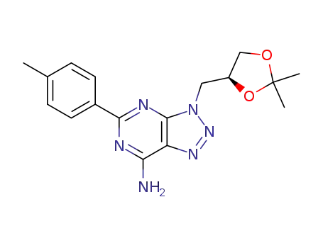 Molecular Structure of 137765-03-8 (3H-1,2,3-Triazolo[4,5-d]pyrimidin-7-amine,
3-[(2,2-dimethyl-1,3-dioxolan-3-yl)methyl]-5-(4-methylphenyl)-, (S)-)