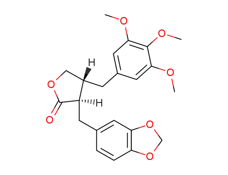 Molecular Structure of 101751-72-8 (2(3H)-Furanone,3-(1,3-benzodioxol-5- ylmethyl)dihydro-4-[(3,4,5-trimethoxyphenyl)- methyl]-,(3R,4R)- )