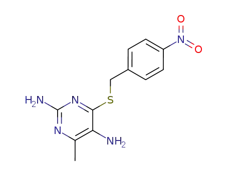Molecular Structure of 90072-41-6 (2,5-Pyrimidinediamine, 4-methyl-6-[[(4-nitrophenyl)methyl]thio]-)