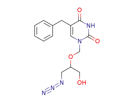 Molecular Structure of 143717-88-8 (2,4(1H,3H)-Pyrimidinedione,
1-[[2-azido-1-(hydroxymethyl)ethoxy]methyl]-5-(phenylmethyl)-)