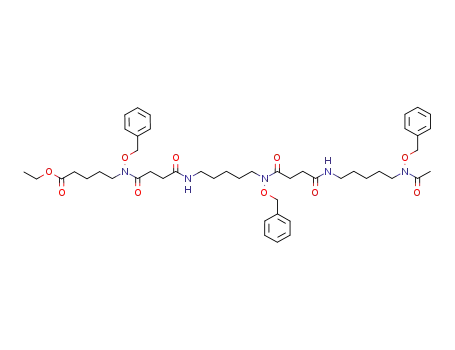 Molecular Structure of 123152-40-9 (N'-<5-<<4-<<5-<acetyl(phenylmethoxy)amino>pentyl>amino>-1,4-dioxobutyl>(phenylmethoxy)amino>pentyl>-N-(4-(ethoxycarbonyl)butyl)-N-(phenylmethoxy)butanediamide)