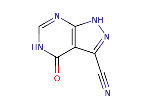 Molecular Structure of 5387-84-8 (4-oxo-2,4-dihydro-1H-pyrazolo[3,4-d]pyrimidine-3-carbonitrile)
