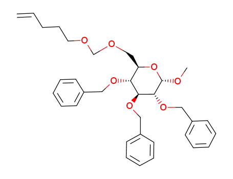 Molecular Structure of 121237-83-0 ((2S,3R,4S,5R,6R)-3,4,5-Tris-benzyloxy-2-methoxy-6-pent-4-enyloxymethoxymethyl-tetrahydro-pyran)