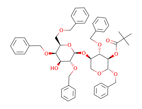2,2-Dimethyl-propionic acid (2R,3R,4S,5R)-2,4-bis-benzyloxy-5-((2S,3R,4S,5R,6R)-3,5-bis-benzyloxy-6-benzyloxymethyl-4-hydroxy-tetrahydro-pyran-2-yloxy)-tetrahydro-pyran-3-yl ester