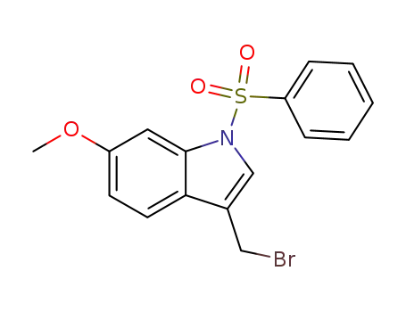 Molecular Structure of 143702-32-3 (1H-Indole, 3-(bromomethyl)-6-methoxy-1-(phenylsulfonyl)-)
