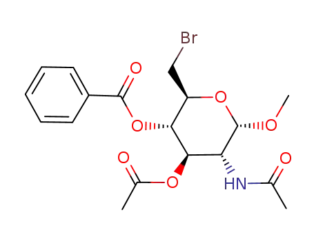 Molecular Structure of 87236-57-5 (methyl 2-acetamido-3-O-acetyl-4-O-benzoyl-6-bromo-2,6-dideoxy-α-D-glucopyranoside)