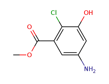 Molecular Structure of 93561-92-3 (Benzoic acid, 5-amino-2-chloro-3-hydroxy-, methyl ester)