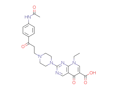 Molecular Structure of 68689-96-3 (2-(4-{3-[4-(acetylamino)phenyl]-3-oxopropyl}piperazin-1-yl)-8-ethyl-5-oxo-5,8-dihydropyrido[2,3-d]pyrimidine-6-carboxylic acid)