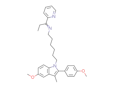 Molecular Structure of 132751-87-2 ({6-[5-Methoxy-2-(4-methoxy-phenyl)-3-methyl-indol-1-yl]-hexyl}-[1-pyridin-2-yl-prop-(E)-ylidene]-amine)