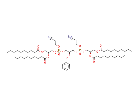 Molecular Structure of 905911-95-7 (2-O-benzyl-1,3-bis[(1,2-di-O-decanoyl-sn-glycero-3)-phosphoryl]glycerol di(2-cyanoethyl) ester)