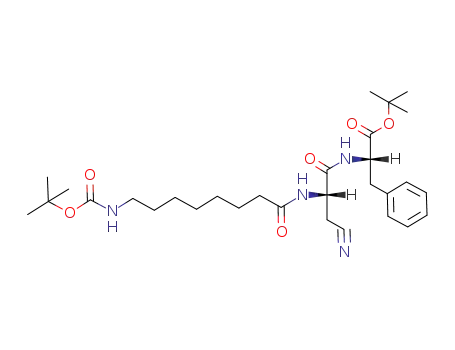 Molecular Structure of 145385-60-0 ((S)-2-[(S)-2-(8-tert-Butoxycarbonylamino-octanoylamino)-3-cyano-propionylamino]-3-phenyl-propionic acid tert-butyl ester)
