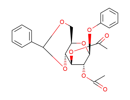 Molecular Structure of 23740-55-8 (Acetic acid (4aR,6S,7R,8S,8aR)-7-acetoxy-6-phenoxy-2-phenyl-hexahydro-pyrano[3,2-d][1,3]dioxin-8-yl ester)