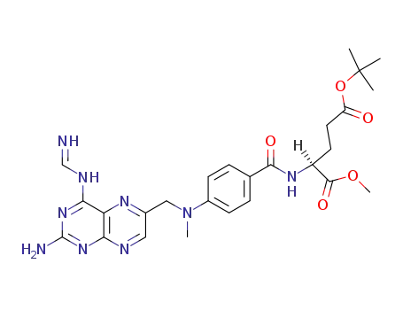 Molecular Structure of 95485-11-3 (L-Glutamic acid,
N-[4-[[[2-amino-4-[(iminomethyl)amino]-6-pteridinyl]methyl]methylamino]
benzoyl]-, 5-(1,1-dimethylethyl) 1-methyl ester)