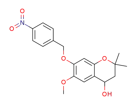 Molecular Structure of 131859-42-2 (6-Methoxy-2,2-dimethyl-7-(4-nitro-benzyloxy)-chroman-4-ol)