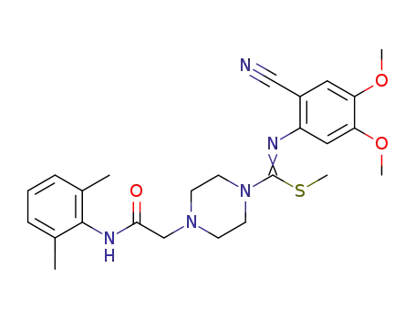 Molecular Structure of 122001-70-1 (Methyl N-(3,4-dimethoxy-6-cyanophenyl)-<4-(2,6-dimethylacetanilido)piperazin-1-yl>-thioformamidate)