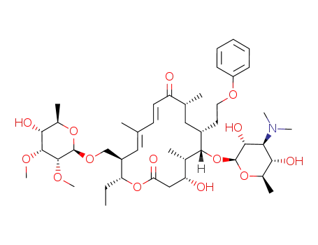 Molecular Structure of 91661-60-8 ([(2R,3R,4E,6E,9R,11R,12S,13S,14R)-12-{[3,6-dideoxy-3-(dimethylamino)-beta-D-galactopyranosyl]oxy}-2-ethyl-14-hydroxy-5,9,13-trimethyl-8,16-dioxo-11-(2-phenoxyethyl)oxacyclohexadeca-4,6-dien-3-yl]methyl 6-deoxy-2,3-di-O-methyl-D-allopyranoside)