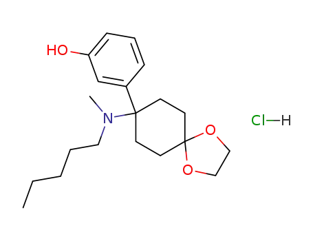 Molecular Structure of 65620-02-2 (Phenol, 3-[8-(methylpentylamino)-1,4-dioxaspiro[4.5]dec-8-yl]-,
hydrochloride)