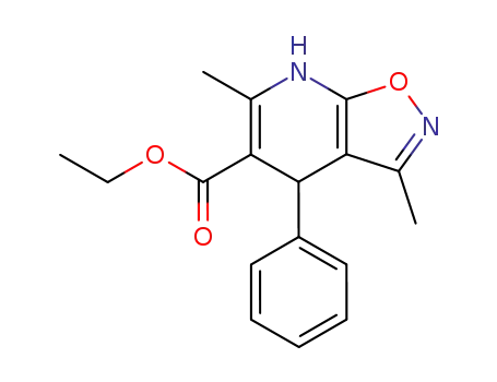 Molecular Structure of 95199-72-7 (Isoxazolo[5,4-b]pyridine-5-carboxylic acid,
4,7-dihydro-3,6-dimethyl-4-phenyl-, ethyl ester)