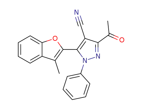 Molecular Structure of 883554-83-4 (1H-Pyrazole-4-carbonitrile,  3-acetyl-5-(3-methyl-2-benzofuranyl)-1-phenyl-)