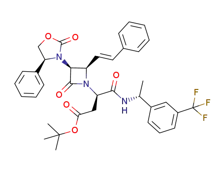 3-[2-oxo-3-(2-oxo-4-phenyl-oxazolidin-3-yl)-4-styryl-azetidin-1-yl]-<i>N</i>-[1-(3-trifluoromethyl-phenyl)-ethyl]-succinamic acid <i>tert</i>-butyl ester