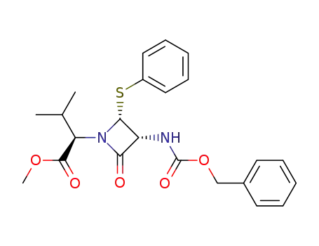 Molecular Structure of 123201-58-1 ((R)-2-((3R,4R)-3-Benzyloxycarbonylamino-2-oxo-4-phenylsulfanyl-azetidin-1-yl)-3-methyl-butyric acid methyl ester)