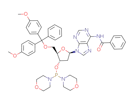 Molecular Structure of 114360-60-0 (Adenosine,
N-benzoyl-5'-O-[bis(4-methoxyphenyl)phenylmethyl]-2'-deoxy-,
3'-(di-4-morpholinylphosphinite))