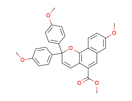 Molecular Structure of 276263-79-7 (2H-Naphtho[1,2-b]pyran-5-carboxylic acid,
8-methoxy-2,2-bis(4-methoxyphenyl)-, methyl ester)