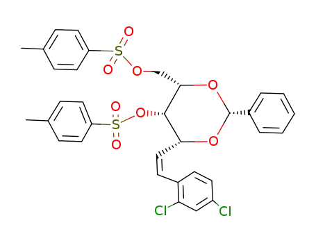 Molecular Structure of 141240-09-7 ((Z)-2,4-O-benzylidene-1,3-di-O-p-toluenesulfonyl-5,6-dideoxy-6-C-(2,4-dichlorophenyl)-D-xylo-hex-5-enitol)