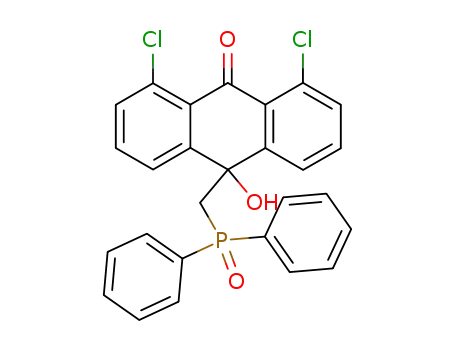 Molecular Structure of 117924-16-0 (1,8-Dichloro-10-(diphenyl-phosphinoylmethyl)-10-hydroxy-10H-anthracen-9-one)