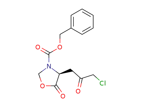 Molecular Structure of 134038-92-9 (1-<(S)-3-benzyloxycarbonyl-5-oxo-4-oxazolidinone>-3-chloro-2-propanone)