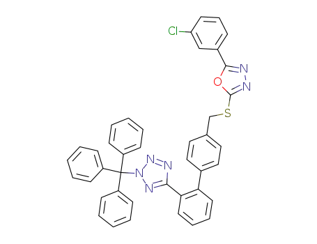 Molecular Structure of 882213-57-2 (5-{4'-[5-(3-chloro-phenyl)-[1,3,4]oxadiazol-2-ylsulfanylmethyl]-biphenyl-2-yl}-2-trityl-2<i>H</i>-tetrazole)