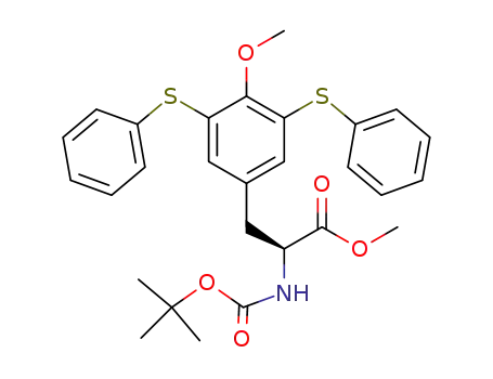 Molecular Structure of 113850-69-4 (L-Tyrosine,
N-[(1,1-dimethylethoxy)carbonyl]-O-methyl-3,5-bis(phenylthio)-, methyl
ester)