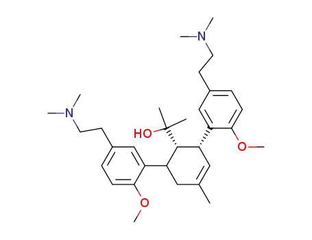 Molecular Structure of 103805-67-0 (3-Cyclohexene-1-methanol,2,6-bis[5-[2-(dimethylamino)ethyl]-2-methoxyphenyl]-a,a,4-trimethyl-, (1R,2S,6S)-rel-)