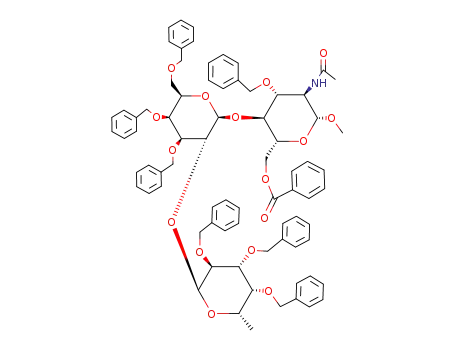 methyl 2-acetamido-6-O-benzoyl-3-O-benzyl-2-deoxy-6-O-methanesulfonyl-4-O-<3,4,6-tri-O-benzyl-2-O-(2,3,4-tri-O-benzyl-α-L-fucopyranosyl)-β-D-galactopyranosyl>-β-D-glucopyranoside