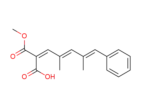 Molecular Structure of 143468-49-9 (Propanedioic acid, (2,4-dimethyl-5-phenyl-2,4-pentadienylidene)-,
monomethyl ester, (E,E,E)-)