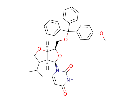 Molecular Structure of 1009794-96-0 (1-(5-O-(MMTr)-2'-deoxy-2'-C,3'-O-((1-isopropyl)ethylene)-β-D-lyxofuranosyl)uracil)