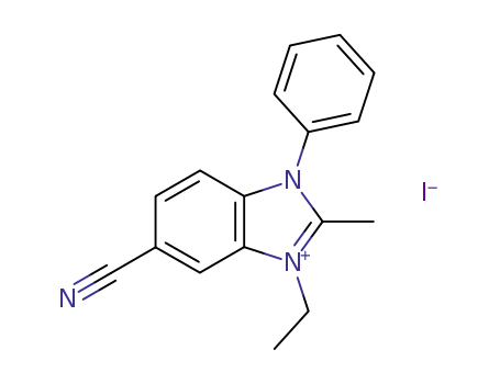 Molecular Structure of 55526-58-4 (1H-Benzimidazolium, 5-cyano-3-ethyl-2-methyl-1-phenyl-, iodide)