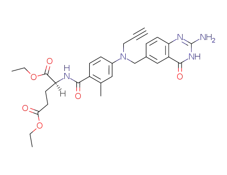 Molecular Structure of 80014-80-8 (diethyl N-<2-methyl-4-<N-<(2-amino-4-hydroxy-6-quinazolinyl)methyl>prop-2-ynylamino>benzoyl>-L-glutamate)