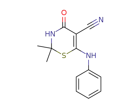 Molecular Structure of 884536-76-9 (2H-1,3-Thiazine-5-carbonitrile,
3,4-dihydro-2,2-dimethyl-4-oxo-6-(phenylamino)-)