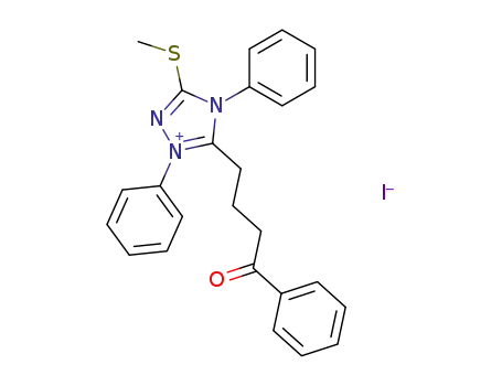 Molecular Structure of 63318-33-2 (1H-1,2,4-Triazolium,
3-(methylthio)-5-(4-oxo-4-phenylbutyl)-1,4-diphenyl-, iodide)